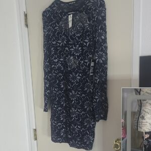 Express Midnight Blue & Silver Shimmer Floral Lace Dress (NWT)(XS)💙🤍💙